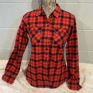 Plaid Button-Up Shirt - Red and Black